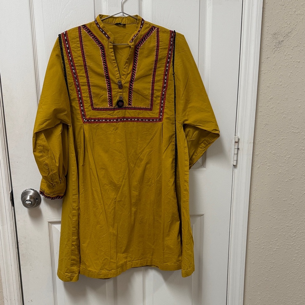 Mustard Yellow Embroidered Tunic Top